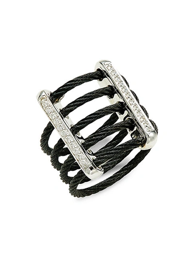 Alor 18k White Gold, Black Stainless Steel & Diamond Ring