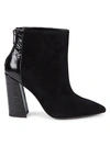 CHARLES DAVID CROC-EMBOSSED LEATHER & SUEDE POINT-TOE BOOTIES,0400012027965