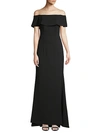 CARMEN MARC VALVO INFUSION OFF-THE-SHOULDER CREPE GOWN,0400098909466