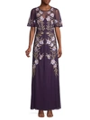 AIDAN MATTOX FLORAL EMBELLISHED MESH GOWN,0400010650829