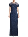 JS COLLECTIONS ILLUSION SHORT-SLEEVE EMBROIDERY GOWN,0400011639942