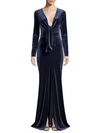 PATBO VELVET PLUNGING LONG SLEEVE GOWN,0400011204465