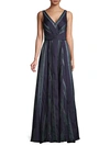 CARMEN MARC VALVO INFUSION STRIPED V-NECK GOWN,0400011890917