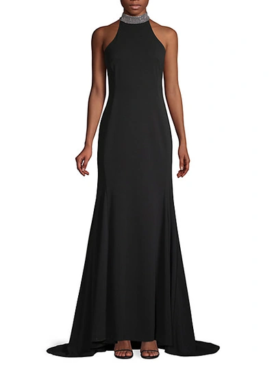 Calvin Klein Embellished Halter-neck Gown In Black