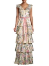 MARCHESA NOTTE V-NECK TIERED GOWN,0400012423036