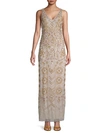 ADRIANNA PAPELL BEADED V-NECK COLUMN GOWN,0400012321177