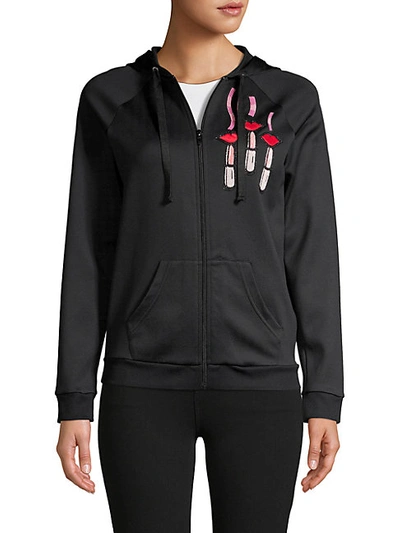Valentino Logo Embroidery Zip-up Hoodie In Nero
