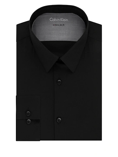 Calvin Klein X Men's Extra-slim Fit Thermal Stretch Performance Solid Dress Shirt In Black