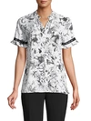 KARL LAGERFELD LACE-TRIM FLORAL SHIRT,0400010949265