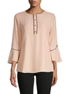 CALVIN KLEIN PIPED FLARE-SLEEVE BLOUSE,0400012026121