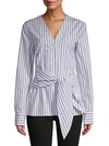 TIBI STRIPED BELTED COTTON TOP,0400012355842