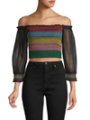 ALICE AND OLIVIA COLORBLOCK OFF-THE-SHOULDER CROPPED TOP,0400012305566
