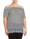 VINCE CAMUTO PLUS SIZE STRIPED OFF-THE-SHOULDER TOP,0400095607036