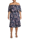 ADRIANNA PAPELL PLUS FLORAL OFF-THE-SHOULDER BLOUSON DRESS,0400010707213