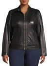 Cole Haan Women's Plus Zip-front Leather Moto Jacket