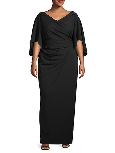 Adrianna Papell Plus Ruched Crepe Gown In Black