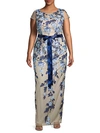 ADRIANNA PAPELL PLUS FLORAL COLUMN GOWN,0400012358381