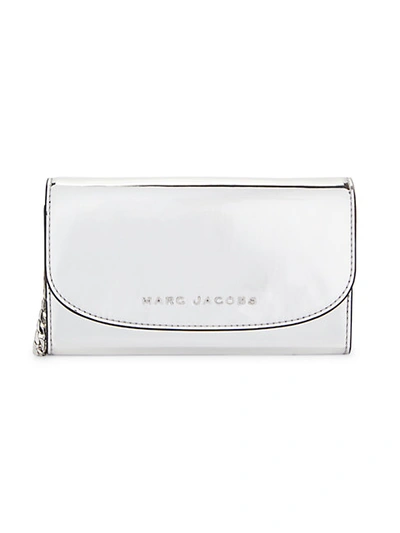 Marc Jacobs Metallic Flap Wallet-on-chain In Silver