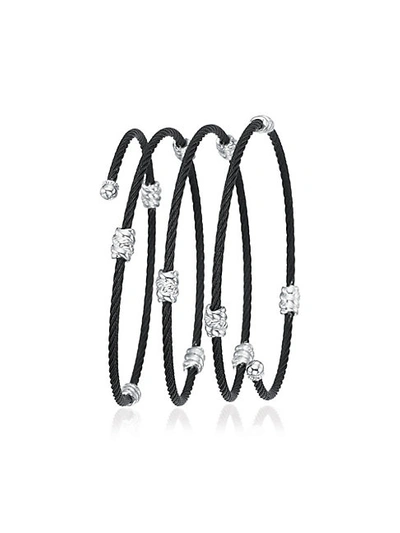 Alor Classique Stainless Steel And 18k White Gold Wrap Bracelet