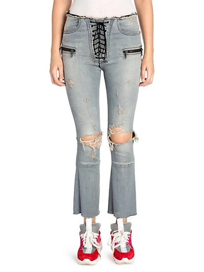 Ben Taverniti Unravel Project Distressed Lace-up Flare Jeans In Black