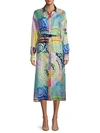 VERSACE PRINTED SILK BELTED DRESS,0400012383996