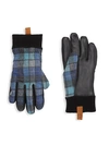 UGG SMART PLAID & LEATHER FAUX FUR-LINED GLOVES,0400012314525
