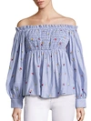 SUNO SMOCKED COTTON OFF-THE-SHOULDER TOP,0400096123317