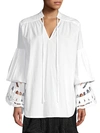 ROMANCE WAS BORN BRODERIE BELL SLEEVE TIERED EYELET TUNIC,0400011434307
