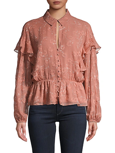 Joie Ruffled Fil Coupé Silk And Cotton-blend Crepon Blouse In Rose