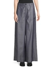 GANNI MERKEL SILK & WOOL WIDE LEG TROUSERS,0400010262716