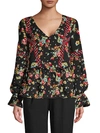 LAUNDRY BY SHELLI SEGAL FLORAL V-NECK TOP,0400010474727