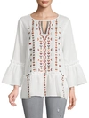 LAUNDRY BY SHELLI SEGAL EMBROIDERED BOHO COTTON TOP,0400010776740