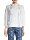 CHLOÉ EMBROIDERED EYELET COTTON-BLEND TOP,0400011635064