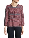 BCBGMAXAZRIA GEOMETRIC-PRINT BALLOON-SLEEVE TOP,0400011594625