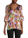 ALICE AND OLIVIA FLORAL & LEAF-PRINT TIERED-SLEEVE BLOUSE,0400012409186