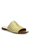 MICHAEL KORS BYRNE WOVEN METALLIC LEATHER SLIDES,0400095527995