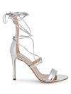 GIUSEPPE ZANOTTI METALLIC LEATHER LACE-UP HIGH HEEL SANDALS,0400012002920