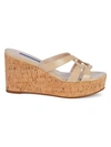 STUART WEITZMAN CADENCE CORK & LEATHER PLATFORM WEDGE SANDALS,0400012375189