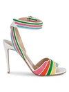 VALENTINO GARAVANI RAINBOW SUEDE & LEATHER STILETTO ANKLE-STRAP SANDALS,0400012378431