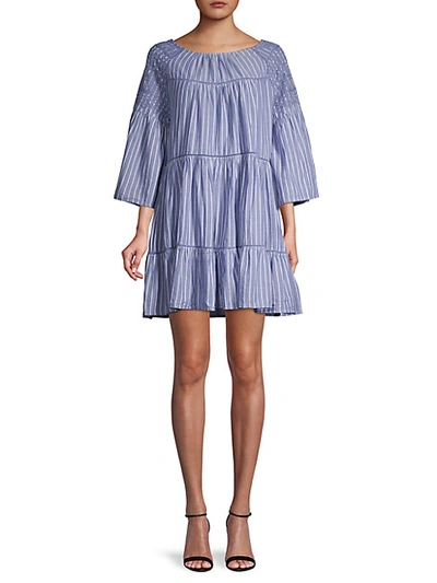 Free People Lola Striped Flounce Mini Dress In Blue