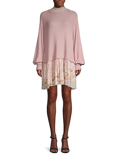 Free People Textured Mixed-media Sweater Dress In Pearl Mauve