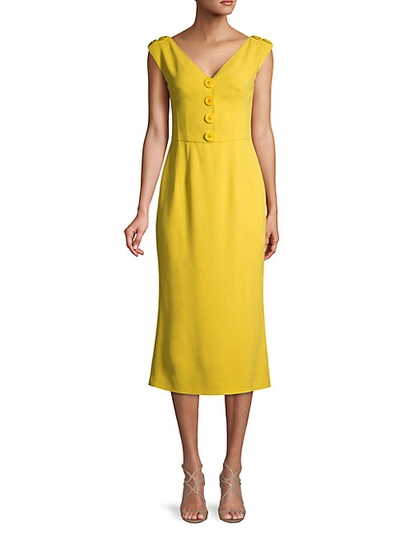 Dolce & Gabbana Sleeveless V-neck Midi Dress In Dark Yellow
