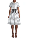 KARL LAGERFELD BELTED & STRIPED A-LINE SHIRTDRESS,0400012303262