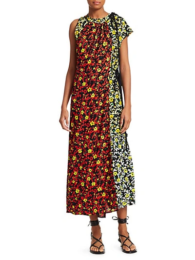 Proenza Schouler Asymmetric Floral Overlay Maxi Dress