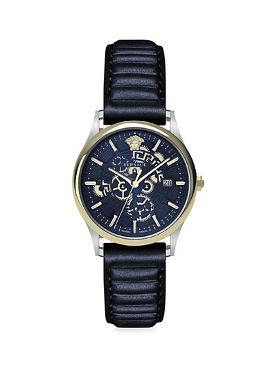 Versace Stainless Steel & Textured Leather-strap Watch