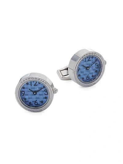 Tateossian Rhodium-plated Round Watch Cufflinks In Blue