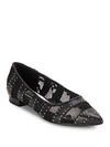 ALICE AND OLIVIA KAREN LEATHER EMBELLISHED FLATS,0400093383427