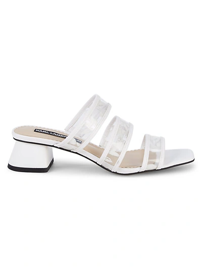 Karl Lagerfeld Maci Transparent Strap Block-heel Slides In White Leather