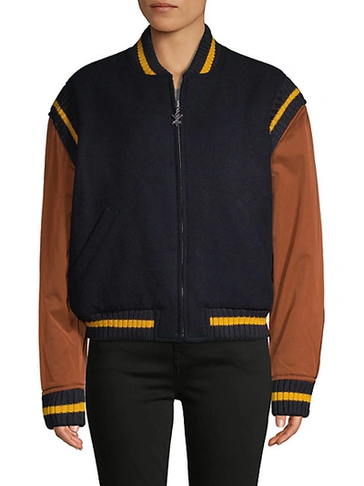 Opening Ceremony Logo Varsity Jacket In Navy Tan