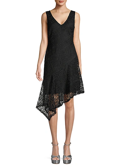 Donna Karan Asymmetrical Lace Dress In Black